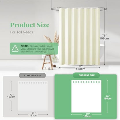 Dynamene Long Waffle Shower Curtain 256 GSM Heavy Fabric 72x78 Cream/Ivory