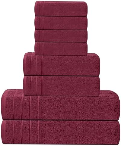 Tens Towels 8 Piece Towel Set, 2 XL Bath, 2 Hand, 4 Washcloth, Burgundy
