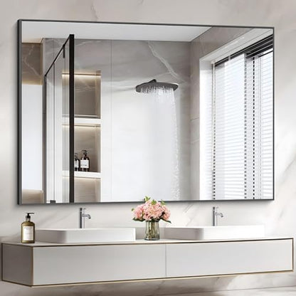 COFENY 36x50inch Bathroom Mirror, Black Rectangle Mirrors with Thin Metal Frame, Large Rectangular Wall Mirror for Bathroom, Living Roomm, Hair Salon, Big Farmehouse Mirror Hang Horizontal/Vertical