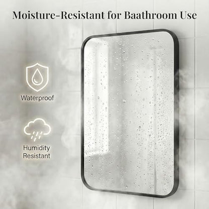 2-Pack 22x30 Inch Matte Black Rounded Rectangle Vanity Mirrors