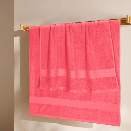 GLAMBURG Premium Cotton 4 Pack Bath Towel Set - 100% Pure Cotton - 4 Bath Towels 27x54 - Ideal for Everyday use - Ultra Soft & Highly Absorbent - Coral Orange