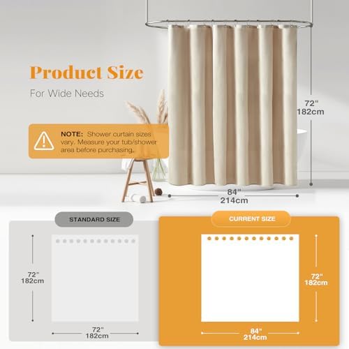 BTTN 84x72 Wide Linen Textured Waterproof Cloth Shower Curtain, Beige/Cream