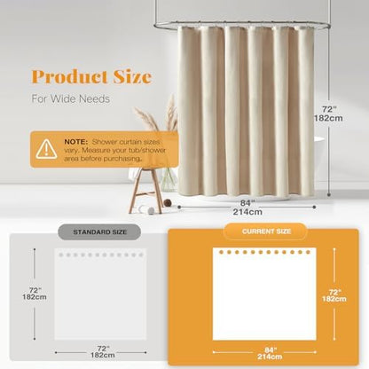 BTTN 84x72 Wide Linen Textured Waterproof Cloth Shower Curtain, Beige/Cream