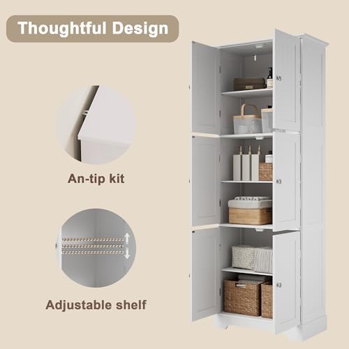 ChooChoo 63.2" Tall Bathroom Storage Cabinet with 6 Doors