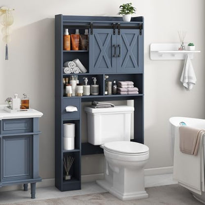Vabches Over The Toilet Storage Cabinet with Sliding Doors, Blue