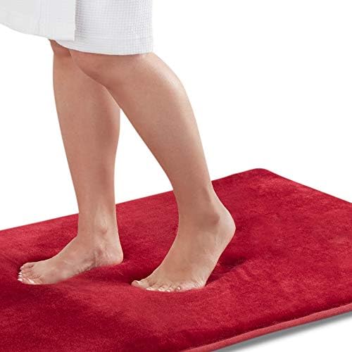 Memory Foam Bath Mat Non Slip Absorbent Super Cozy Velvet Bathroom Rug Carpet (22 inches X 36 inches, Red)
