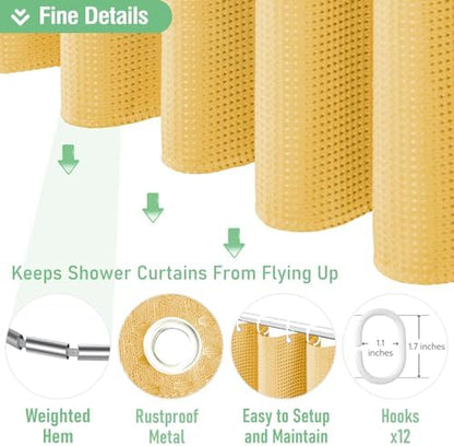 Dynamene Long Waffle Shower Curtain 256 GSM Heavy Fabric 72x78 Gold