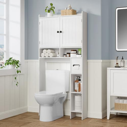 RRX Over The Toilet Storage Cabinet, Bathroom Above Organizer (Milky White)