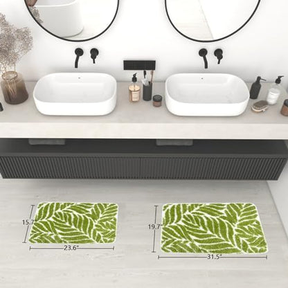 Green Leaf Bathroom Rugs - Bathroom Decor Cute Bath Mat for Sink, Tub, Small Rug, Green Bath Mats Washable Non Slip Funny Water Absorbent Bath Rugs Leaves 16" x 24"