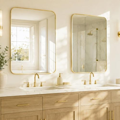 2-Pack 24x30 Inch Brushed Gold Rounded Rectangle Vanity Mirrors