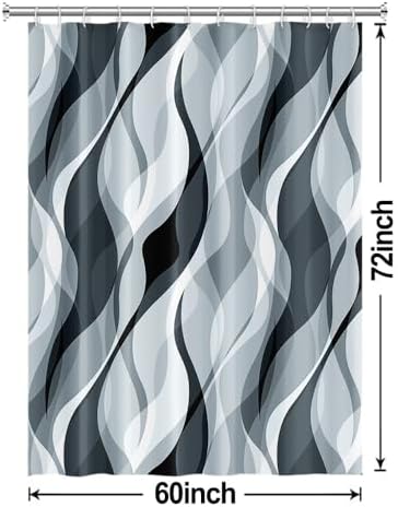 Blue Striped Shower Curtain with Hooks for Bathroom 60x72 Inch