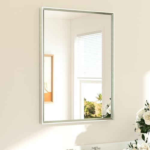 TETOTE Brushed Nickel Mirror 22" x 30" Rectangle Beveled Frame Bathroom Vanity Mirror for Over Sink Brushed Nickel, Tempered Glass, Stronger Frame, Modern Farmhouse Bedroom, Entryway