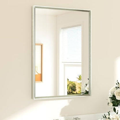 TETOTE Brushed Nickel Mirror 22" x 30" Rectangle Beveled Frame Bathroom Vanity Mirror for Over Sink Brushed Nickel, Tempered Glass, Stronger Frame, Modern Farmhouse Bedroom, Entryway