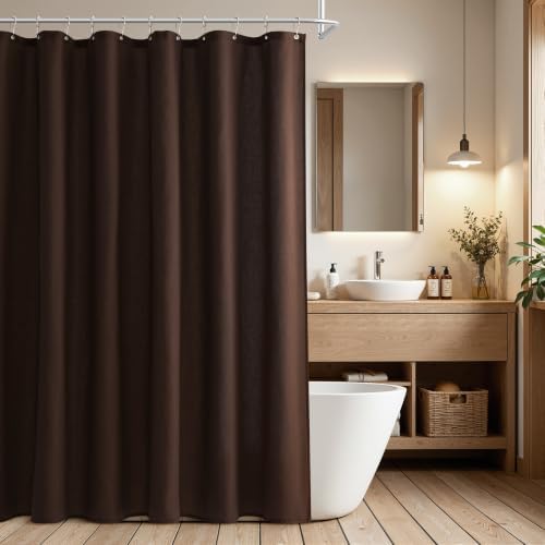 Naturoom Linen Shower Curtain 96 Inch Long for Bathroom Coffee Brown