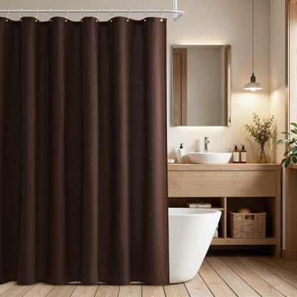 Naturoom Linen Shower Curtain 78 Inch Long for Bathroom Coffee Brown