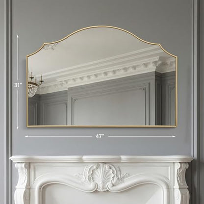 Besdomus Gold Scalloped Wall Mirror: 47"x31" Large Wooden Fireplace Mirror