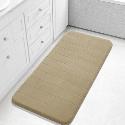Yimobra Long Bath Mat 44"x24", Super Soft Quick Dry Memory Foam Bathroom Rug, Water Absorbent, Non Slip Backing Machine Washable for Tub Shower, Thick Comfort Support, Light Tan