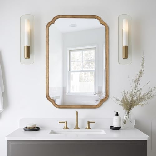 WallBeyond 24" x 36" Rounded Corner Arch Wall Mirror with Wood Frame for Entryway, Living Room or Bedroom Home Decor - Light Woodgrain, Honey-Colored