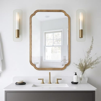 WallBeyond 24" x 36" Rounded Corner Arch Wall Mirror with Wood Frame for Entryway, Living Room or Bedroom Home Decor - Light Woodgrain, Honey-Colored