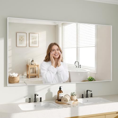 Koonmi White Rectangle Wall Mirror, 30x60 Inch Bathroom Mirror, Aluminum Frame Vanity Mirror for Entryway, Living Room, Bedroom Bathroom, Hangs Horizontally or Vertically