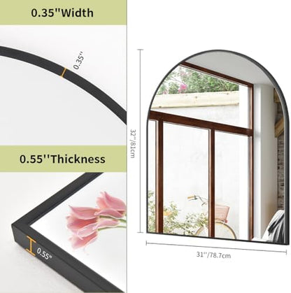BEAUTYPEAK 31"x32" Arch Bathroom Wall Mirror, Black
