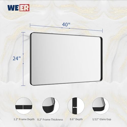 WEER Black Bathroom Vanity Mirror 40X24 Inch