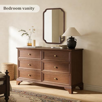 WallBeyond Wood Bathroom Mirror for Wall Mounted with Rounded Corner Wood Frame for Entryway, Living Room or Bedroom Home Decor Vertical or Horizontal Hanging [24" x 36" Walnut Color]