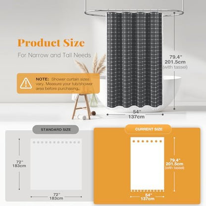 BTTN 54x78 Boho Linen Heavy Duty Fabric Shower Curtain Set, Charcoal Gray