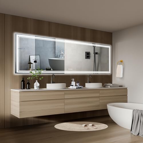 Ratsamee 110"x40" LED Bathroom Mirror with Lights, Backlit + Front Lit