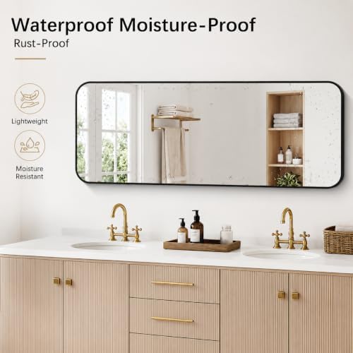 DESBING 60" x 24"Bathroom Mirror, Matte Black Wall Mirror with Metal Frame, Decorative Rectangular Vanity Mirror for Bedroom Bathroom Living Room Entryway (Horizontal/Vertical)