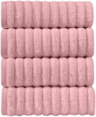 Elegant Comfort Luxury 100% Turkish Cotton Corduroy Ribbed 4 Pack Hand Towel Set 16 x 28 Inch - Absorbent, Super Soft, Quick Dry, Premium Towels for Bathroom, Gym, Spa and Hotel Use, Dusty Rose
