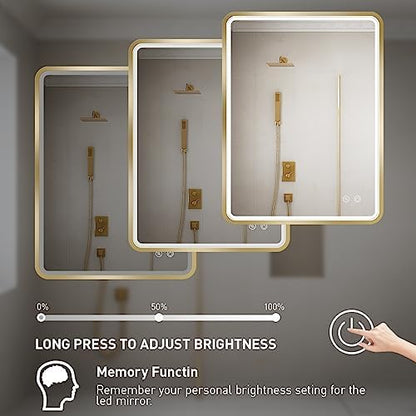 LED Bathroom Mirror with Light,Gold Frame,24x32 Inch