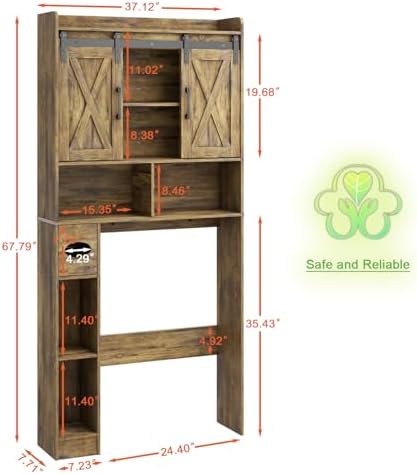Vabches Over The Toilet Storage Cabinet with Sliding Doors, Rustic Brown