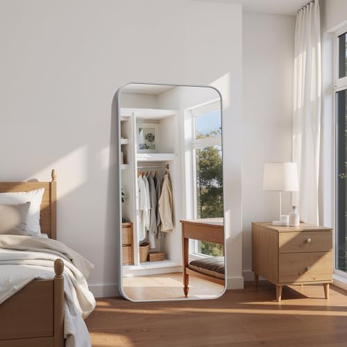 FORBATH 30x60 Inch Silver Bathroom Mirror for Over Sink, Large Rectangular Wall Mirror with Metal Frame, Rounded Corners for Bathroom, Bedroom, Entryway Decor (Horizontal or Vertical)