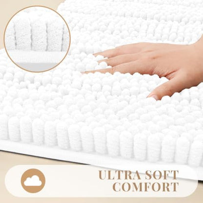 Bcoimo Bath Rug Mat,Chenille Extra Soft White Bathroom Floor Shower Tub Mat