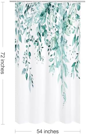 Gibelle Teal Eucalyptus Shower Curtain, Watercolor Floral Print, 54x72