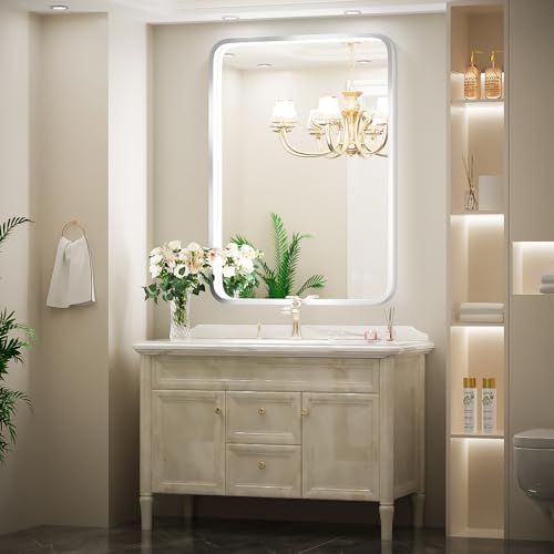 24x36 Inch LED Sliver Frame Bathroom Mirror,3-Color