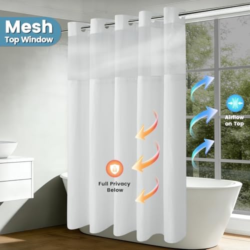 EUTXL Heavyweight No Hook Shower Curtain with Liner, White, 54x80