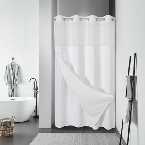 eachope No Hook Waffle Shower Curtain with Snap-in Liner, 60x86 Inch, White