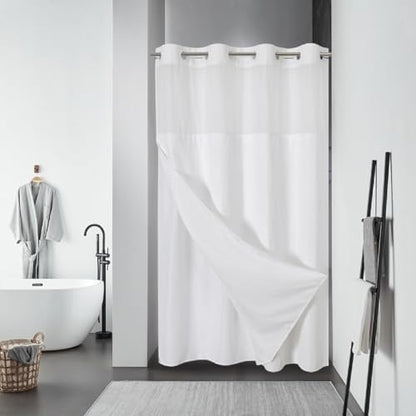 eachope No Hook Waffle Shower Curtain with Snap-in Liner, 48x74 Inch, White