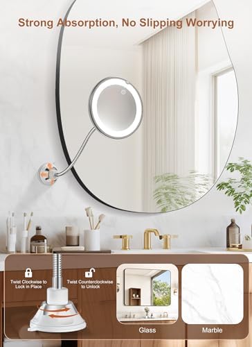 10x Magnifying Mirror with Light,Gooseneck Travel Make up Mirror 3 Lighting