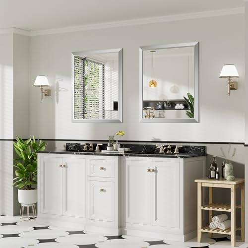 Briivue Bathroom Wall Mirror, Silver Brushed Nickel Metal Frame, 36x30 Inch
