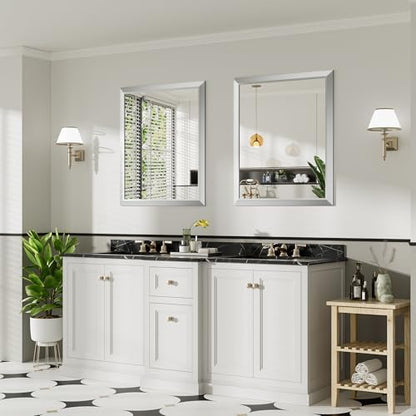 Briivue Bathroom Wall Mirror, Silver Brushed Nickel Metal Frame, 36x30 Inch