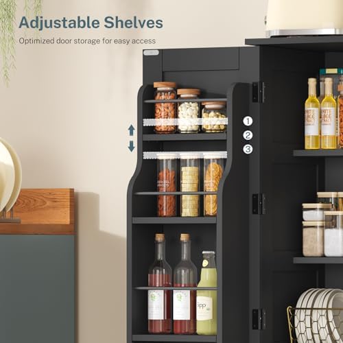 43”H Pantry Cabinet with 4 Doors, Kitchen Cabinet with 6 Door Shelves