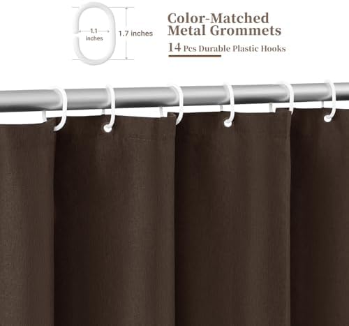 BTTN 84x72 Boho Scalloped Linen Textured Cloth Shower Curtain Set, Brown