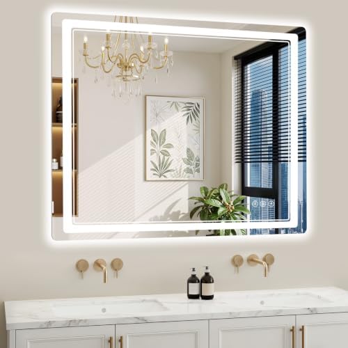 36"x40" LED Bathroom Mirror with Lights, Backlit + Front Lit, Anti-Fog, Lighted Bathroom Mirror for Wall, HD Shatterproof Tempered Glass, Dimmable, Memory Function (Horizontal/Vertical)