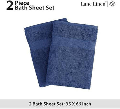 LANE LINEN Bath Sheet Set 100% Cotton 2 Pack Oversized Soft - Navy