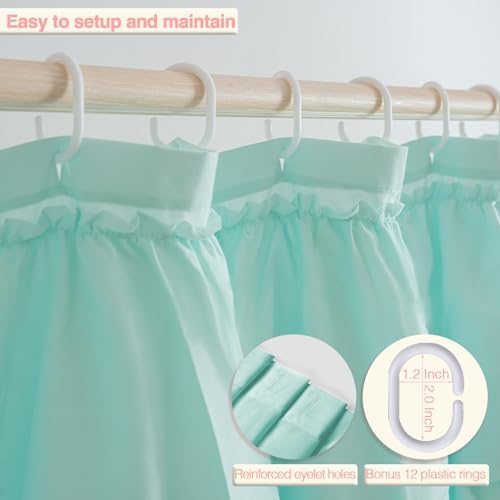 Teal Ruffle Shower Curtain for Bathroom, 36 x 72 Inch, 1 Panel