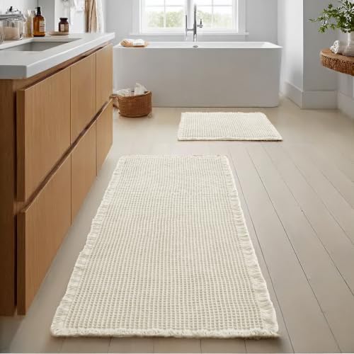 JIUZHEN Set of 2 Waffle Bathroom Rugs Non Slip Bath Mats, 16"x24"+24"x60"