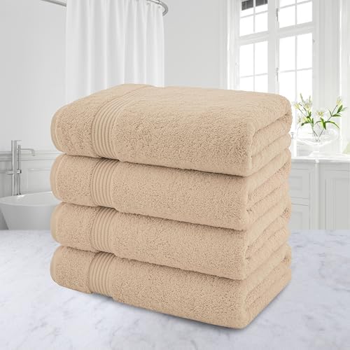 American Veteran Towel, 100% Cotton Turkish Bath Towels for Bathroom 4 Pack, 27x54 Extra Large Premium Soft Drying Bathroom Towels, Beige